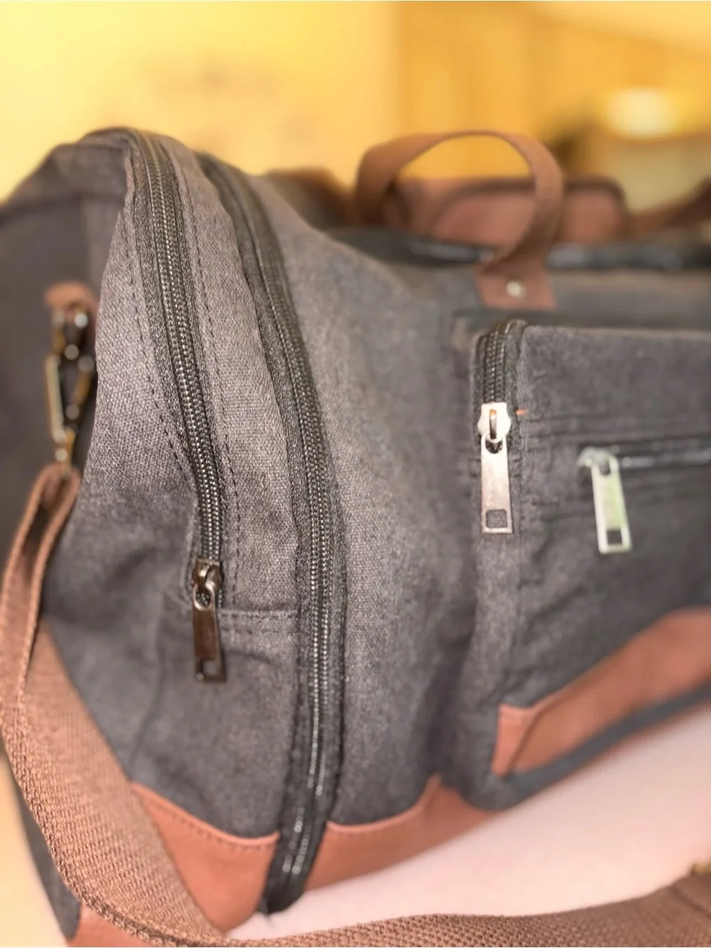 Dimayar 50L Expandable Duffle Bag Black Brown Canvas Weekender Travel